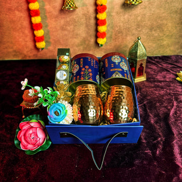 Golden Aura Hamper – Luxury Gift with Ferrero Rocher, Copper Glasses & Premium Dry Fruits