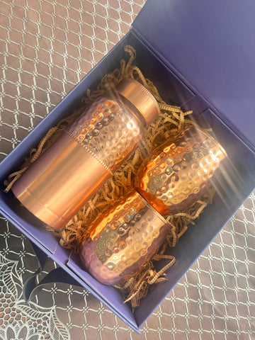 Hammered Mini Bottle & Glass Set – Copper Finish | 500ml