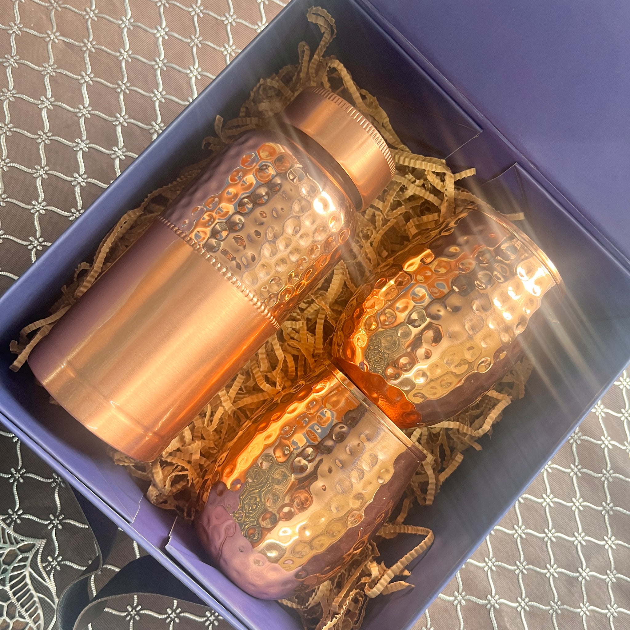 Hammered Mini Bottle & Glass Set – Copper Finish | 500ml